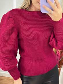 Women's Winter Cold Weather Puff Sleeve Princess Long Pleated Knit Sweater Top - 櫻桃 - 查看 3
