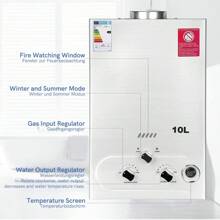BriSunshine Calentador de Agua de Gas 10L Con Ducha Sobrealimentada, Calentador de Agua de Gas GLP Propano Butano Adecuado Para el Hogar, Vehículos Recreativos y Exteriores [Clase de eficiencia energética A]