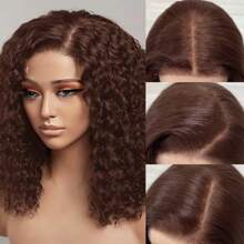 13x4 Lace Front Wigs 180%-200% Density Brown Curly Bob Wig Human Hair Pre Plucked With Baby Hair Deep Curly Wave Wig Human Hair Wigs 12-16inch For Women Brown Lace Frontal Wig 14 Inch