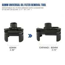 重型可调式机油滤清器扳手，60-80毫米，1/2英寸驱动 - 钢制拆卸工具，用于发动机舱维护配件，用于拆卸机油滤清器