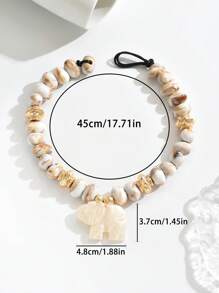 1件高端优雅性感波西米亚风玉色树脂块金块不对称CCB串珠项链，专为女性设计，饰有仿琥珀珠、深绿色珠、深红色花朵珠、多色裂纹珠和豹纹椭圆形吊坠，手工制作，长度可调节，是派对、婚礼和珠宝礼品的完美之选。