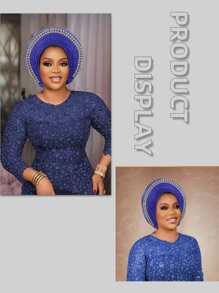 1pc Women's Traditional Multi-Layer Rhinestone Embellished Solid Color Head Wrap, Suitable For Weddings And Holiday Gifts, Abaya Hijab - Multicolor - View 8