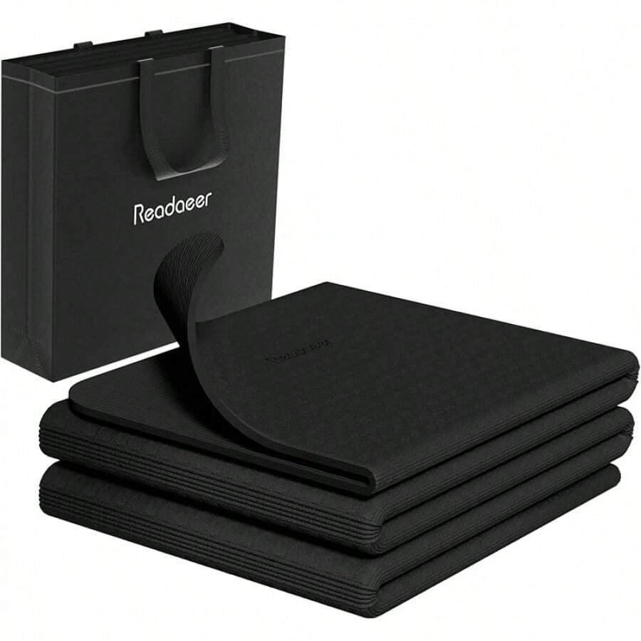 Esterilla de yoga plegable Readaeer para viajes, de 6 mm de grosor con bolsa de transporte, esterilla de ejercicio antideslizante de TPE para Pilates de 72" L x 24" A x 0.24 pulgadas - Negro - Ver 1
