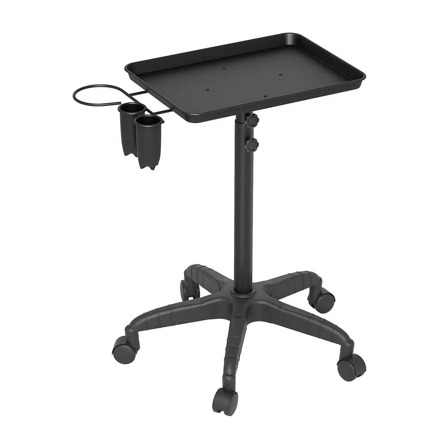 Froadp Hairdressing Trolley With Wheels, 71-110 Cm Hair Salon Trolley, Height-Adjustable Cosmetic Trolley Made Of MDF + Metal + PVC, Including Storage Tray Trolley - Black - View 1