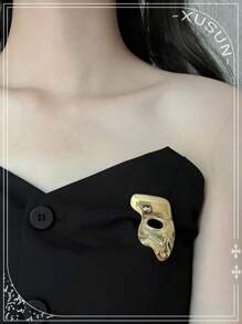 Minimalist Metal Asymmetrical, Retro Personalized, Mori Style Mask Brooch For Women, Minimalist Portrait, Portrait Pin Accessories, Accessory Chest Flower - Multicolor - View 9