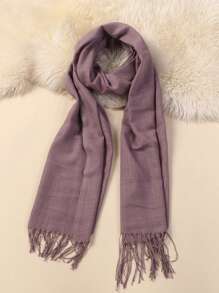 1pc Women's 120g Linen Casual Windproof Warm Bamboo Fiber Plain Color Scarf, European & American 2025 New Arrival - Violet Purple - View 3