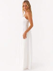 Women's Delicate Straps Smocked Bodice Maxi Dress Ideal For Summer Soirées - 白色 - 查看 5