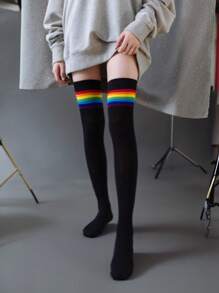 1 Pair Women's Rainbow Striped Over-The-Knee Socks