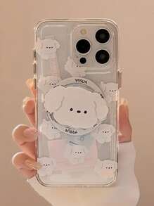 GUCADI 1 件磁性透明卡通可爱棉花糖狗 + 棉花糖狗磁性手机支架，INS 风格棉花糖狗支架，亚克力防摔硬壳，高端个性化设计，兼容 防水防震防刮