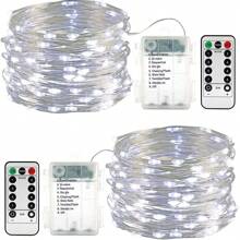 1 pièce Guirlande lumineuse à LED blanche chaude, alimentée par batterie avec télécommande et minuterie - 50/100/200 LED, longueur de 16,4 pi/32,8 pi/65,6 pi, modes scintillant et clignotant, pour chambre à coucher, intérieur, mariage, dortoirs, Noël, Halloween, décoration, éclairage de pièce