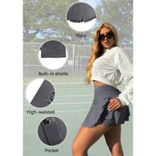 OQQ-Nine Cents Women 2 Piece Skirts 2 In 1 Flowy Cheeky Short Skirts Stretchy Flared Casual Mini Skirts Girl Bottom Womenswear Ladies