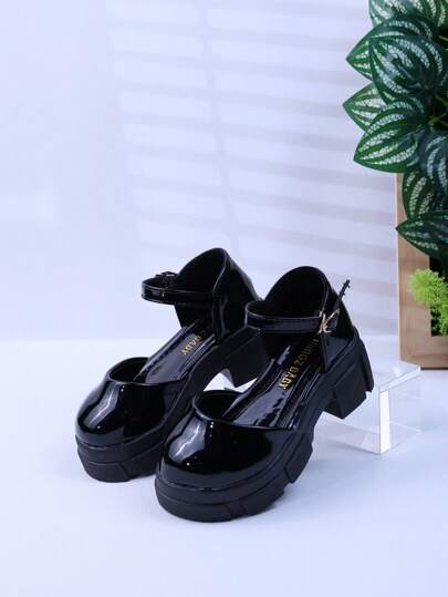 New Spring/Summer Girls High Heel Sandals Fashion Vintage Kids Closed Toe Shoes Big Children Leather Platform Shoes Black Little Girl School Shoes British Style Baby Student Flats