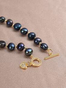 1pc 18K Gold Plated Natural Pearl Heart Bracelet, Ideal Gifts For Mother's Day, Valentine's Day, Birthday, Wedding, Engagement, Bride