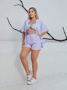 Conjunto 2 Peças Kimono e Shorts PREMIUM - Lilas - Visão 9