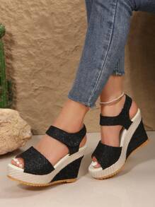 New Arrival Stylish Elegant Platform Thick Sole Comfortable Women's Sandals - Wedge Heel Sandals With Hook-And-Loop, Thick Bottom Platform Shoes, Breathable Lace Hollow Out Wedge Sandals, Open Toe Waterproof Platform High Heel Sandals For Women, Versatile Banquet Matte Shoes