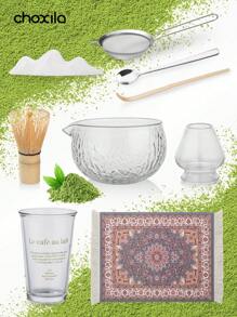 choxila 抹茶打蛋器套装、抹茶茶具、传统茶具、竹制抹茶打蛋器和茶勺、带壶嘴和茶勺架的玻璃抹茶碗、不锈钢筛子、陶瓷茶勺架、茶垫、用于制作薄茶、浓茶和抹茶拿铁的抹茶打蛋器套装 回到学校 - 抹茶套裝 - 查看 9