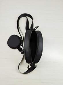 Black Letter Graphic Casual Shoulder Bag For Men, Suitable For Travel, Walking, And Shopping - Black - View 8