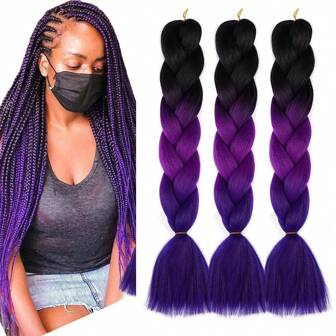 大号编织发渐变色混合编织发 Kanekalon 合成发 3 件彩虹色接发音乐节