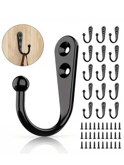 30 piezas/Paquete de ganchos de pared de acero inoxidable resistente - 10 piezas de ganchos + 20 piezas de tornillos para colgar ropa, sombreros, batas de baño - Accesorios de baño, organización del hogar