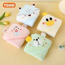 TDHD 1 Pc Children Solid Color Coral Velvet Embroidered Bath Towel, Soft, Skin-Friendly, Absorbent, Quick Drying, Easy To Clean Coral Velvet Bathrobe Suitable For Home Use - Multicolor - View 3