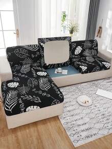 1 Stück digitaldruck Sofakissenbezug, Schwarz-Weiß Blättermuster, hoch elastisch, kratz- und staubfest, abnehmbar und waschbar, geeignet für Wohnzimmer, Schlafzimmer, moderne Dekoration, ganzjährig