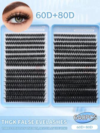 640pcs Eyelash Cluster, D Curl Degree, 640PCS Individual Eyelash Bundles 60D+80D Curling, 8-16mm Length, DIY Eyelash Extensions Natural Look & Super Thick & Smart & Super Soft & Ultra-Light Reusable Single Segment Fake Eyelashes Extension Kit, Suitable For Beginners Daily Life & Wedding & Date & Party & Music Festival & Halloween Use Lash Clusters, Eyelash Clusters, Individual Eyelashes, Lashes, Fake Lashes