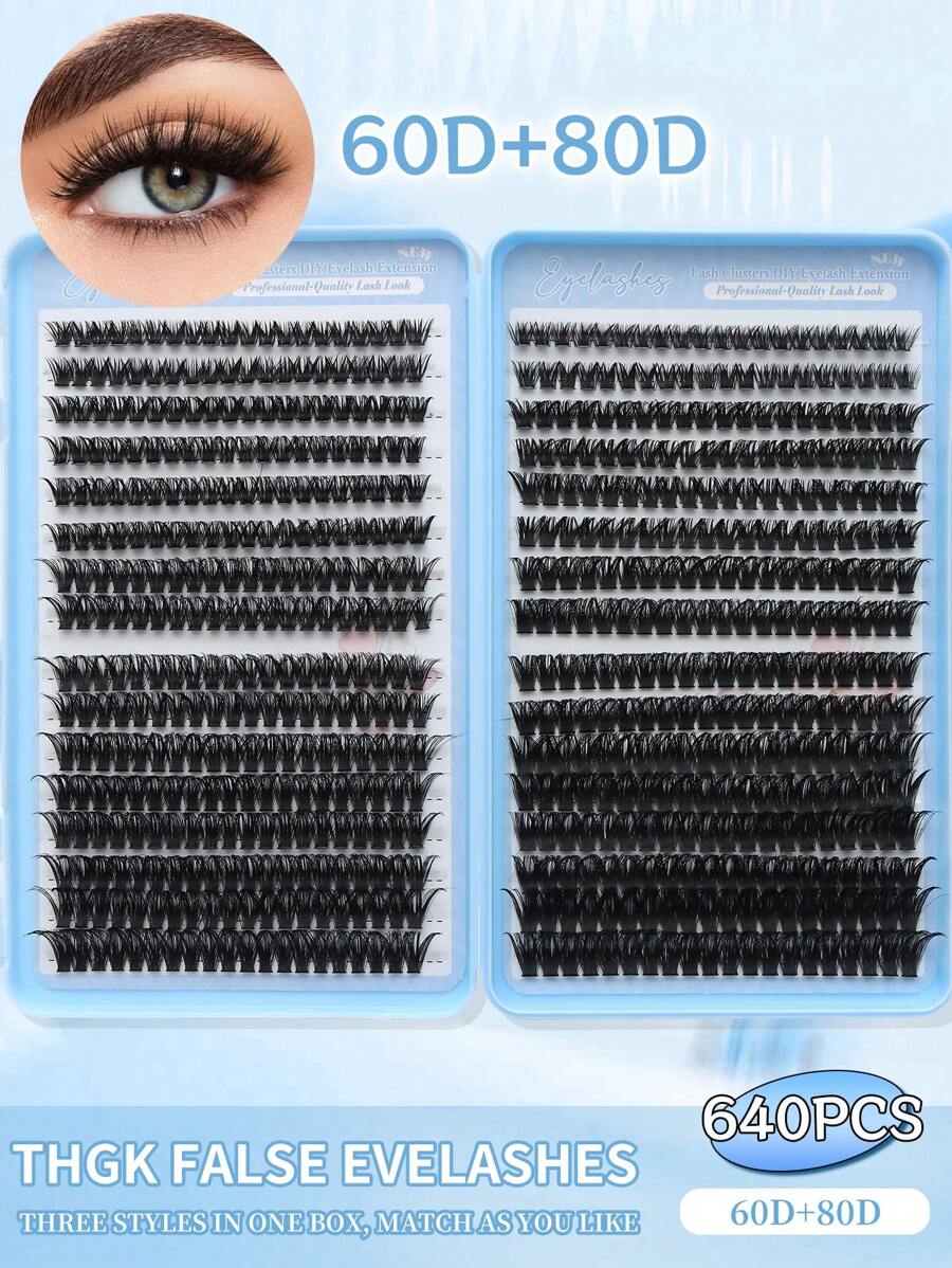 640pcs Eyelash Cluster, D Curl Degree, 640PCS Individual Eyelash Bundles 60D+80D Curling, 8-16mm Length, DIY Eyelash Extensions Natural Look & Super Thick & Smart & Super Soft & Ultra-Light Reusable Single Segment Fake Eyelashes Extension Kit, Suitable For Beginners Daily Life & Wedding & Date & Party & Music Festival & Halloween Use Lash Clusters, Eyelash Clusters, Individual Eyelashes, Lashes, Fake Lashes