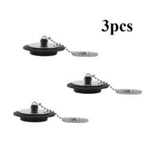 Tapón para la bañera y el fregadero, desagüe de piso sellado y anti-olor para el baño, resistente a la corrosión y deformación, tapón de alcantarilla y fregadero con una cadena, decoración de baño de verano - Negro - Ver 8