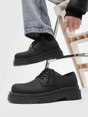 复古圆头厚底男士正装鞋，系带英伦风格哑光男士正装鞋，耐用，适合派对、婚礼、时尚休闲男士皮鞋