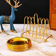 1 Set Golden Dinnerware Small Dish With Rack, Home Use Tableware, Coaster, Snack Tray, Cake Stand, Jewelry Organizer - Multicolor - View 11