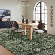 Machine Washable Living Room Carpet Vintage Printed Carpet Oriental Floral Carpet Soft Non-Linting Carpet With Non-Slip Backing For Bedroom Hallway Dining Room Office - màu xanh lá - Xem 2
