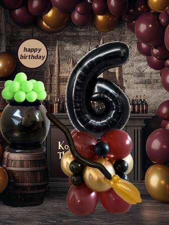 21pcs/Set Black Number 0-9 Party Decoration Balloons | Magic Theme Party Decor | Long Balloon DIY Magic Broom Shaped | Birthday Party Atmosphere Decoration