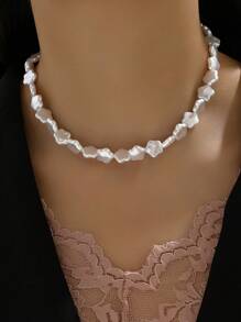 1pc Baroque Elegant & Versatile High-End Pentagram Pearl Necklace, Suitable For Daily Wear - White - View 1