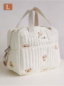 1 件便携式妈咪包，可爱刺绣孕妇婴儿背包单肩斜挎包，适合女孩 - 米色多隻熊 - 查看 6