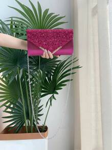 REMANLAND Tas Clutch Malam yang Berkilau, Tas Amplop Modis yang Elegan, Tas Tangan Pesta Pernikahan untuk Wanita, Tas Prom untuk Pesta - Hot Pink - View 9