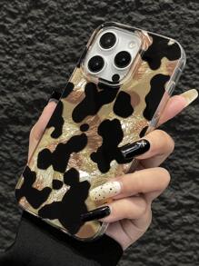 Cow Pattern Chic Asymmetrical Milk Cow Print Delicate Gauze & Tin Foil Phone Case, Stylish Korean Aesthetic, Compatible With Apple IPhone11/12/13/14/15/16/16PRO/16PROMAX, GalaxyA05/A15/A25/A35/A52/A53/A54/A55/S20/S23/S24