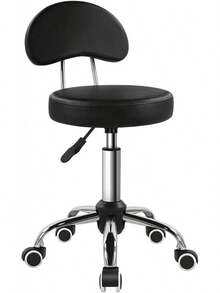 KKTONER - Taburete con Ruedas con Respaldo Medio, Altura Ajustable, Silla giratoria de Piel sintético con Ruedas para Oficina o hogar y redacción (Blanco) - Negro - Ver 1