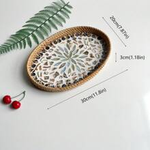 1pc Oval Rattan Colorful Shell Tray, 10.63 X 7.09 X 1.18 Inches, Rattan Colorful Shell Storage Basket, Home Decor, Jewelry Storage, Living Room, Dining Room Tabletop Decor - Colorful Shells - View 11