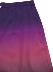 1pc Plus Size Men Gradient Color Swimming Trunks, Beach Shorts, Casual Sports Shorts, Summer Beach Shorts
