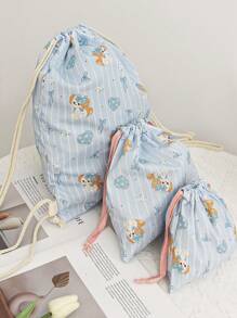 1Pc schattige hond strik bedrukte reis trekkoord rugzak huidverzorging trekkoord opbergtas make-up tas ondergoed opbergtas maandverband tas essentiële reis opbergset, verpakkingsdoos set, bagage opbergtas, mat bedrade headset, oordopje, headset, oplader, lippenstift, cosmetica, parfum, huidverzorging en schoonheidsproducten, huisdecoratie, geschikt voor moeders, studenten, vrouwen, sleutels, vakantiecadeaus