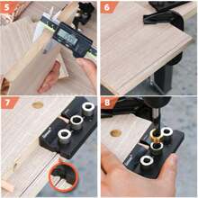 [Esenciales para trabajar la madera en 3 en 1] Kit de guía de espigas de 3 en 1: Punzón localizador ajustable de espigas de aluminio, guía de agujeros de bolsillo y herramienta de guía de taladrado de gabinetes