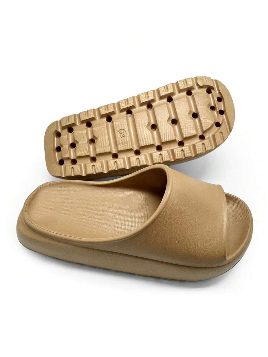 Sandalias de plástico sólidas, casuales y cómodas para mujer - Caqui - Ver 1