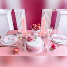 Suport pentru lumânări cu fundă roz, centre de masă cu fundă pentru decorarea nunții, sfeșnic lung pentru lumânări, suport pentru lumânări din gips stil Ins, centru de piesă decorativ pentru candelabre pentru petrecere de masă de nuntă