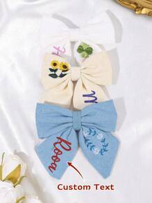 1 pieza Personaliza el nombre impreso Broche de pelo con lazo y bordado para niñas, lazos de pelo bordados con nombre personalizado, broche de pelo con lazo y flor bordados, adecuado para decoración del cabello diaria, regalo para niñas