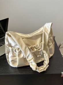 1pc New Fashion Korean Gentle Pleated Shoulder Bag Girls All-Match Ins Underarm Bag Pleated Casual Soft Summer Large Capacity Underarm Bag Casual Fashion Shoulder Bag Is Also Suitable For Traveling And Outdoor Shopping Dating Is Also Suitable As A Gift