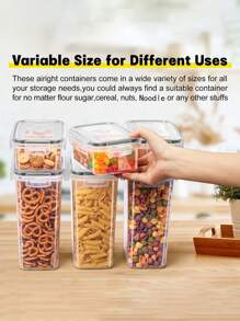 7pcs Airtight Food Storage Container With Lid - Leakproof, Moisture-Proof Kitchen Organizer For Grains, Nuts, Flour & Rice - Durable PE Material - Black and White - View 1