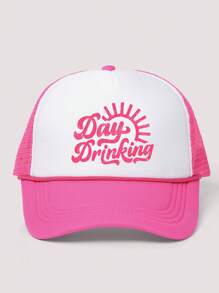 1pc Y2K Embroidered "Day Drinking" Cord Mesh Snapback Cap, Breathable Adjustable Golf Sun Hat For Women/Men, Fashionable Summer Casual Unisex Hat - Sponge Mesh Cap - View 3