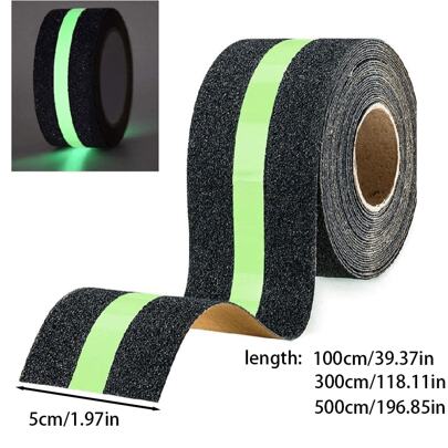 1 لفة من شريط إشرافي مضاد للانزلاق من البولي إيثيلين ترفيليت بأطوال 1/3/5م ، شريط درجات السلم الذاتي التألق المضاد للانزلاق، شريط تحذيري يضيء في الظلام لديكور المنزل والحديقة الخارجية