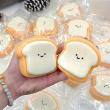 1 件超柔软的 Squishy Toast 玩具 - 可爱的笑脸设计，慢回弹，易于清洁，青少年减压玩具，由合成橡胶制成，有趣的桌面装饰，办公室压力释放可爱玩具 - 彩色 - 查看 3