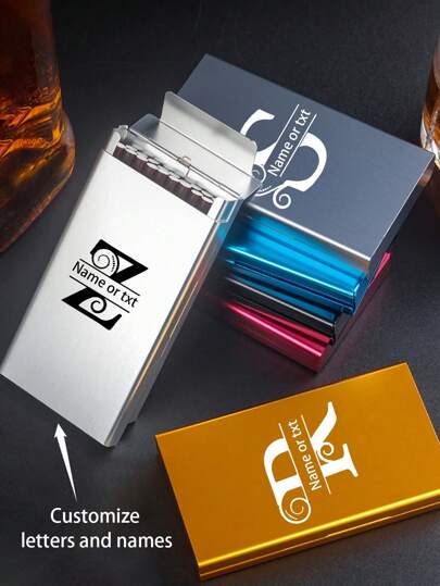 1pc Customized Engraved Metal Cigarette Case, Portable Sliding Cover Slim Cigarette Box, Crush-Proof & Moisture-Proof Smoking Accessories, Father's Day/Mother's Day/Valentine's Day Gift, Birthday Party Favor, Can Hold 20 Slim Cigarettes